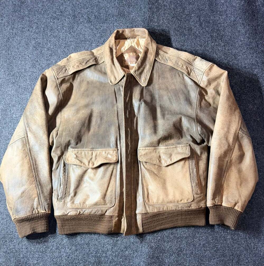 Midway Leather Bomber Jacket Size 42 Brown Flight Aviator 90s